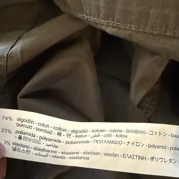 Zara Womens XL Olive Green Elastic Waist Cotton Blend Midi Skirt with Pockets - Picture 6 of 6